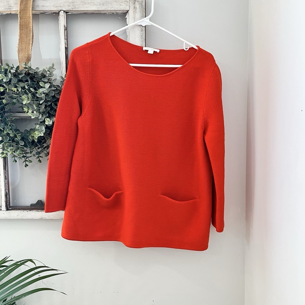 COS 100% Merino Wool Sweater Pockets Red Quiet Luxury Minimalist Capsule Sz M - Picture 4 of 7